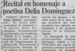 Recital en homenaje a poetisa Delia Domínguez