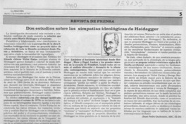 Dos estudios sobre las simpatías ideológicas de Heidegger Dos estudios sobre las simpatías ideológicas de Heidegger