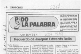 Recuerdo de Joaquín Edwards Bello Recuerdo de Joaquín Edwards Bello