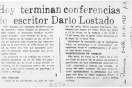 Hoy terminan conferencias de escritor Darío Lostado Hoy terminan conferencias de escritor Darío Lostado
