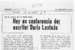Hoy es conferencia del escritor Darío Lostado