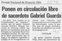 Ponen en circulación libro de sacerdote Gabriel Guarda Ponen en circulación libro de sacerdote Gabriel Guarda