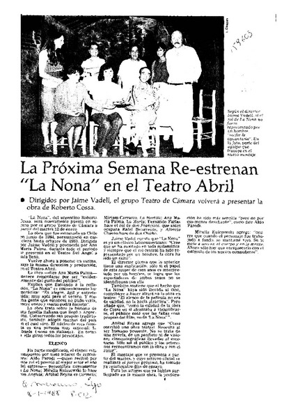 La Próxima semana re-estrenan "La Nona" en el teatro Abril  [artículo].