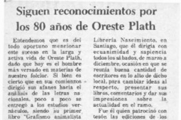 Siguen reconocimientos por los 80 años de Oreste Plath  [artículo].