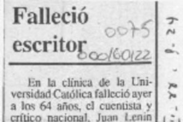 Falleció escritor  [artículo].