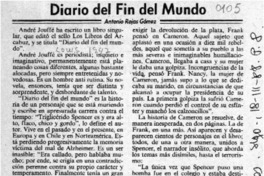 Diario del fin del mundo  [artículo] Antonio Rojas Gómez.