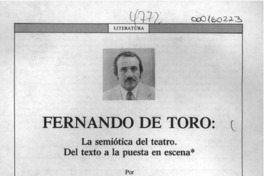 Fernando de Toro, "La semiótica del teatro"  [artículo] Sergio Pereira Poza.
