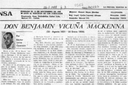 Don Benjamín Vicuña Mackenna  [artículo] Héctor Leiva Oyarzún.