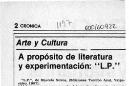 A propósito de literatura y experimentación, "L. P."  [artículo] Eduardo Correa Olmos.