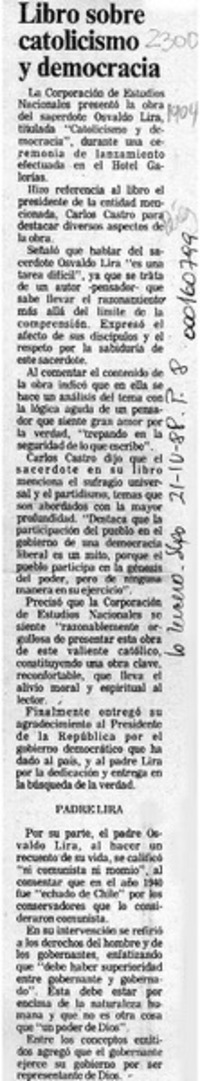Libro sobre catolicismo y democracia  [artículo].