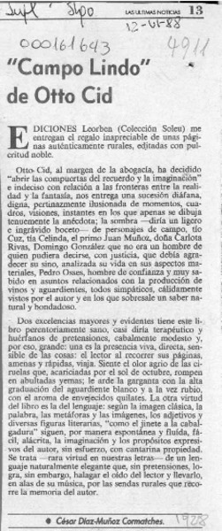 "Campo Lindo" de Otto Cid  [artículo] César Díaz-Muñoz Cormatches.