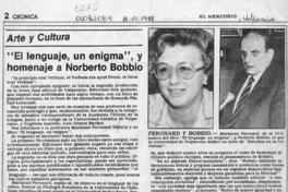 "El lenguaje, un enigma", y homenaje a Norberto Bobbio "El lenguaje, un enigma", y homenaje a Norberto Bobbio