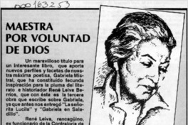 Maestra por voluntad de Dios  [artículo].