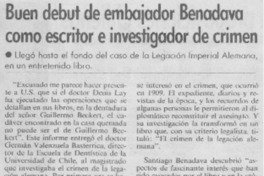 Buen debut de embajador Benadava como escritor e investigador de crimen Buen debut de embajador Benadava como escritor e investigador de crimen