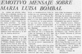 Emotivo mensaje sobre María Luisa Bombal Emotivo mensaje sobre María Luisa Bombal