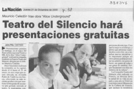 Teatro del Silencio hará presentaciones gratuitas  [artículo] Jaime Piña