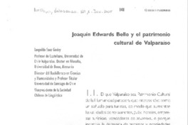 Joaquín Edwards Bello y el patrimonio cultural de Valparaíso. Joaquín Edwards Bello y el patrimonio cultural de Valparaíso.