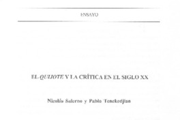 El Quijote y la crítica en el siglo XX El Quijote y la crítica en el siglo XX