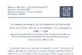 La formación sindical en los tiempos de la educación popular en Chile