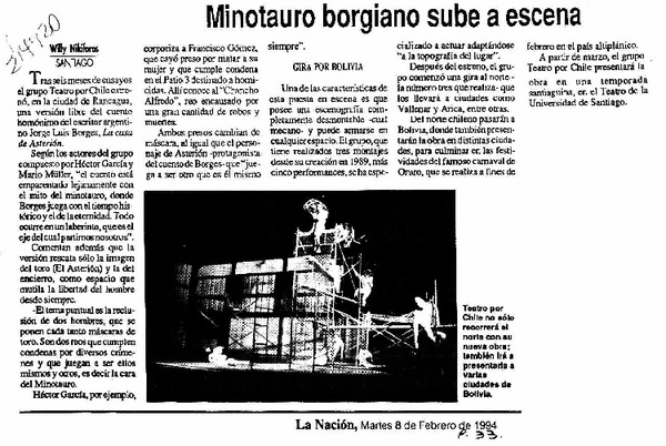 Minotauro borgiano sube a escena  [artículo] Willy Nikiforos.