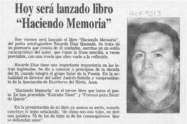 Hoy será lanzado libro "Haciendo memoria"  [artículo].