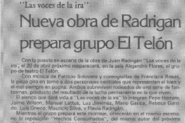 Nueva obra de Radrigán prepara grupo El Telón Nueva obra de Radrigán prepara grupo El Telón