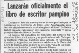 Lanzarán oficialmente el libro de escritor pampino  [artículo].