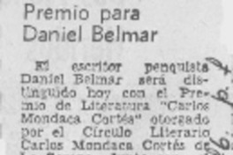 Premio para Daniel Belmar. Premio para Daniel Belmar.