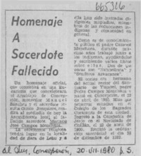 Homenaje a sacerdote fallecido.  [artículo]