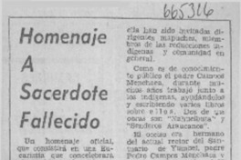 Homenaje a sacerdote fallecido.  [artículo]