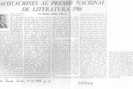 Acotaciones al Premio Nacional de Literatura 1986. Acotaciones al Premio Nacional de Literatura 1986.