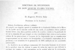 Discurso de recepción de Don Samuel Claro Valdés Discurso de recepción de Don Samuel Claro Valdés