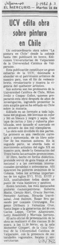 UCV edita obra sobre pintura en Chile.