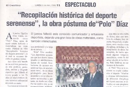 "Recopilación histórica del deporte serenense" la obra póstuma del escritor "Polo Díaz