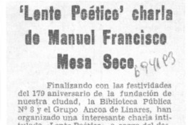 Lente poético" charla de Manuel Francisco Mesa Seco.