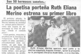 La Poetisa porteña Ruth Eliana Merino estrena su primer libro. La Poetisa porteña Ruth Eliana Merino estrena su primer libro.