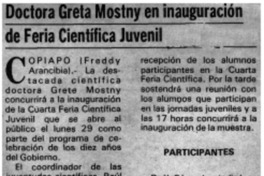 Doctora Grete Mostny en inauguración de feria científica juvenil Doctora Grete Mostny en inauguración de feria científica juvenil