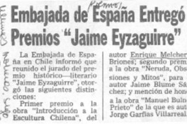 Embajada de España entregó premios "Jaime Eyzaguirre". Embajada de España entregó premios "Jaime Eyzaguirre".