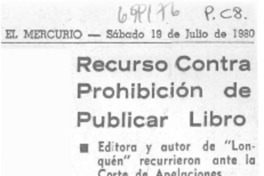 Recurso contra prohibición de publicar libro. Recurso contra prohibición de publicar libro.