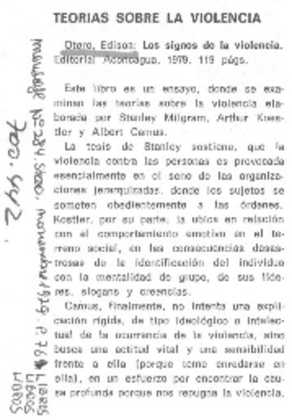Teorías sobre la violencia. Teorías sobre la violencia.