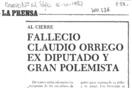 Falleció Claudio Orrego ex diputado y gran polemista. Falleció Claudio Orrego ex diputado y gran polemista.