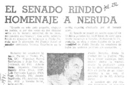 El Senado rindió homenaje a Neruda. El Senado rindió homenaje a Neruda.