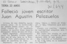 Falleció joven escritor Juan Agustín Palazuelos. Falleció joven escritor Juan Agustín Palazuelos.