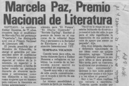 Marcela Paz, Premio Nacional de Literatura. Marcela Paz, Premio Nacional de Literatura.