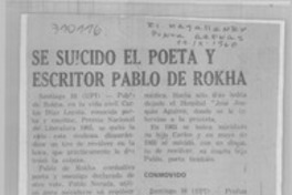 Se suicidó el poeta y escritor Pablo de Rokha. Se suicidó el poeta y escritor Pablo de Rokha.