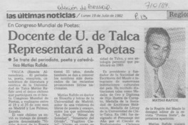 Docente de U. de Talca representará a poetas Docente de U. de Talca representará a poetas