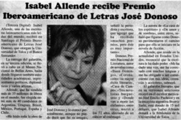 Isabel Allende recibe Premio Iberoamericano de Letra José Donoso. Isabel Allende recibe Premio Iberoamericano de Letra José Donoso.
