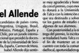Hoy entregan Premio "José Donoso" a Isabel Allende. Hoy entregan Premio "José Donoso" a Isabel Allende.