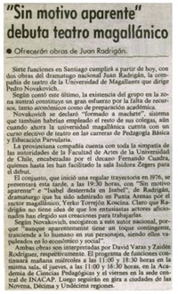 "Sin motivo aparante" debuta teatro magallánico.