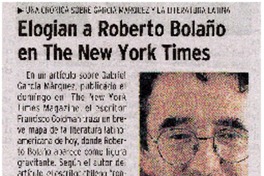 Elogian a Roberto Bolaño en The New York Times. Elogian a Roberto Bolaño en The New York Times.